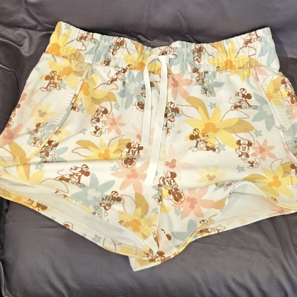 Disney Women's Floral Athletic Shorts - Yellow and Pink